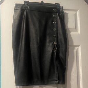 INC International Concepts Black Faux Leather Pencil Skirt with Button Accents